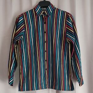 Foxcroft Wrinkle Free Multicolor Stripe Long Sleeve Button Front Shirt Petite